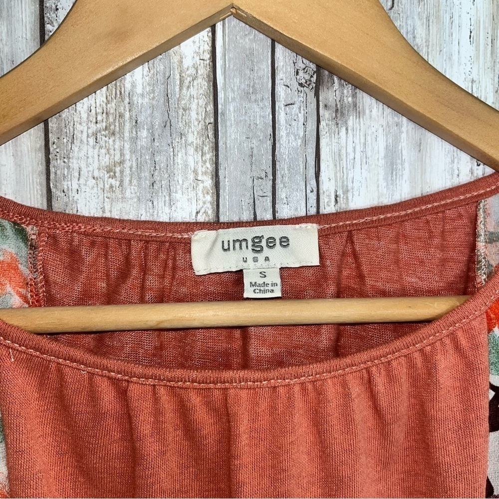 Umgee Orange Mixed Print Floral & Polka Dot Dolman Blouse - Picture 4 of 4